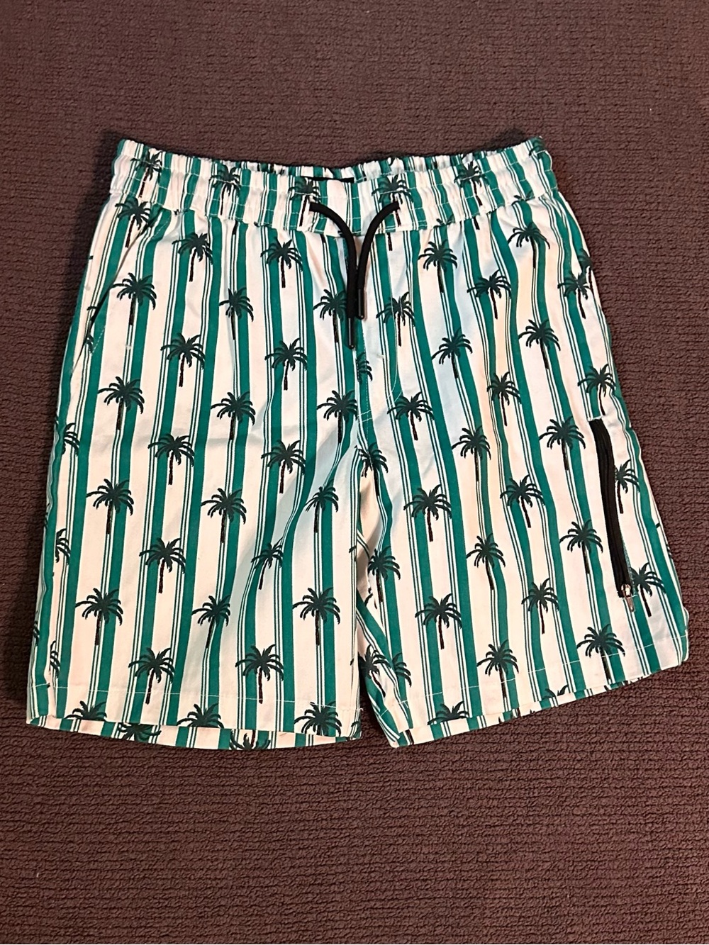 Kids Green Palm-Print Swim Shorts with Drawstring Waist Big Boy 12